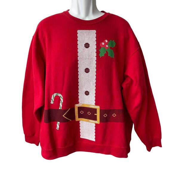 JERZEES Digi-Knit Santa Suit Style Ugly Christmas Sweatshirt Size XL - Picture 1 of 5